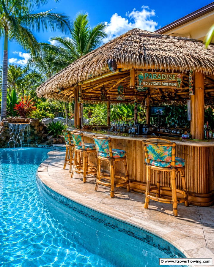 Poolside Tiki Bar - 25 Tropical Pool Landscaping Ideas for a Resort Feel