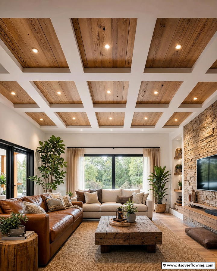 Pop Ceiling with Wooden Panels - 17 Pop Ceiling Design Ideas for Modern Interior Spaces