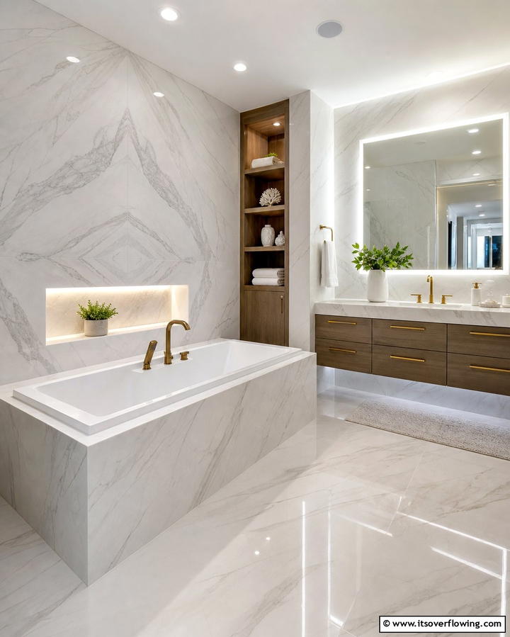 Porcelain Slab Surround - 25 Bathtub Surround Ideas for a Luxurious Bathroom