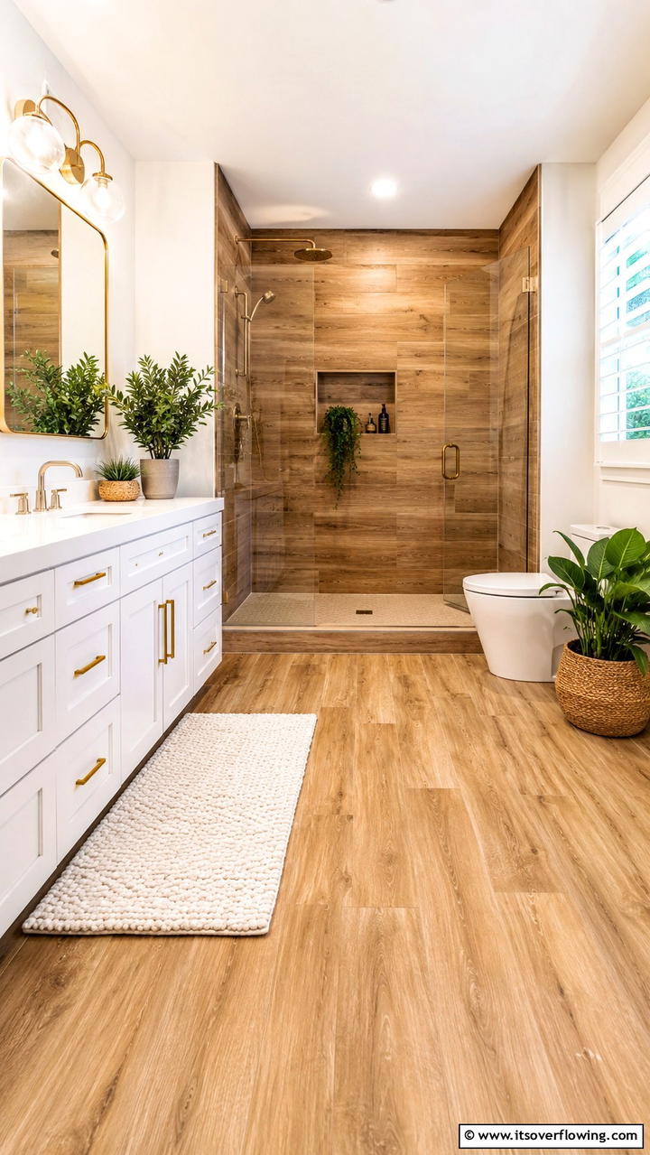 Porcelain Tile with Wood Look - 30 Bathroom Tile Ideas to Refresh Your Space with Style