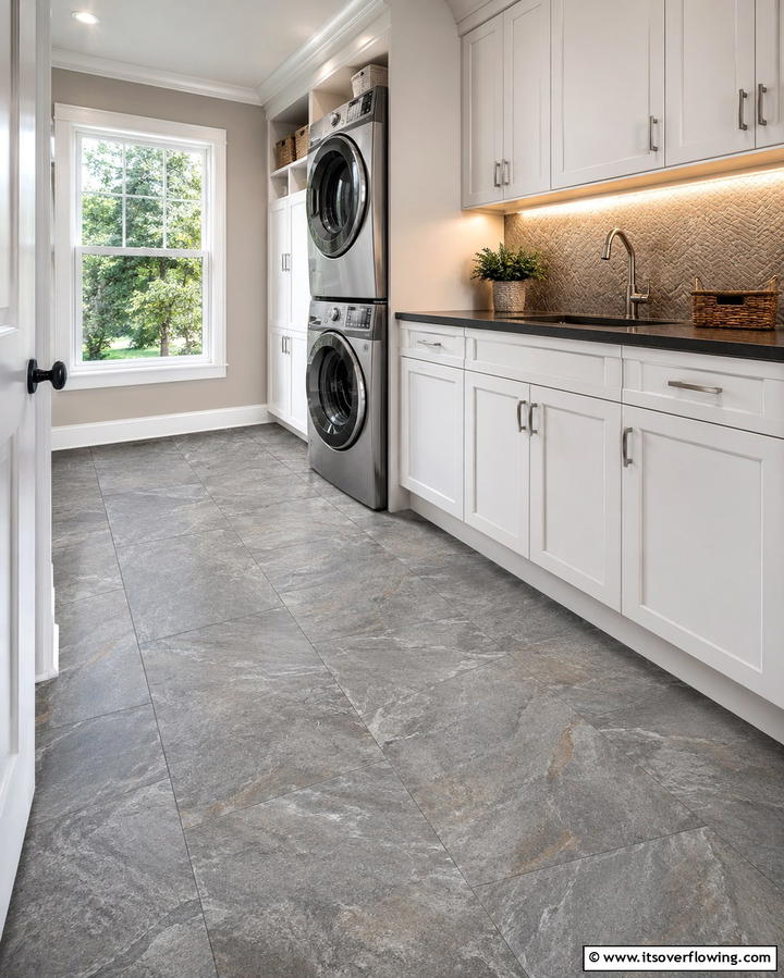 Porcelain Tiles for Durability and Style - 30 Laundry Room Tile Ideas for Durable Style Updates