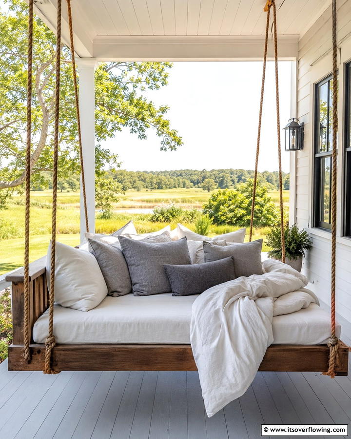 Porch Swing Bed - 25 Farmhouse Porch Ideas for a Cozy Outdoor Retreat