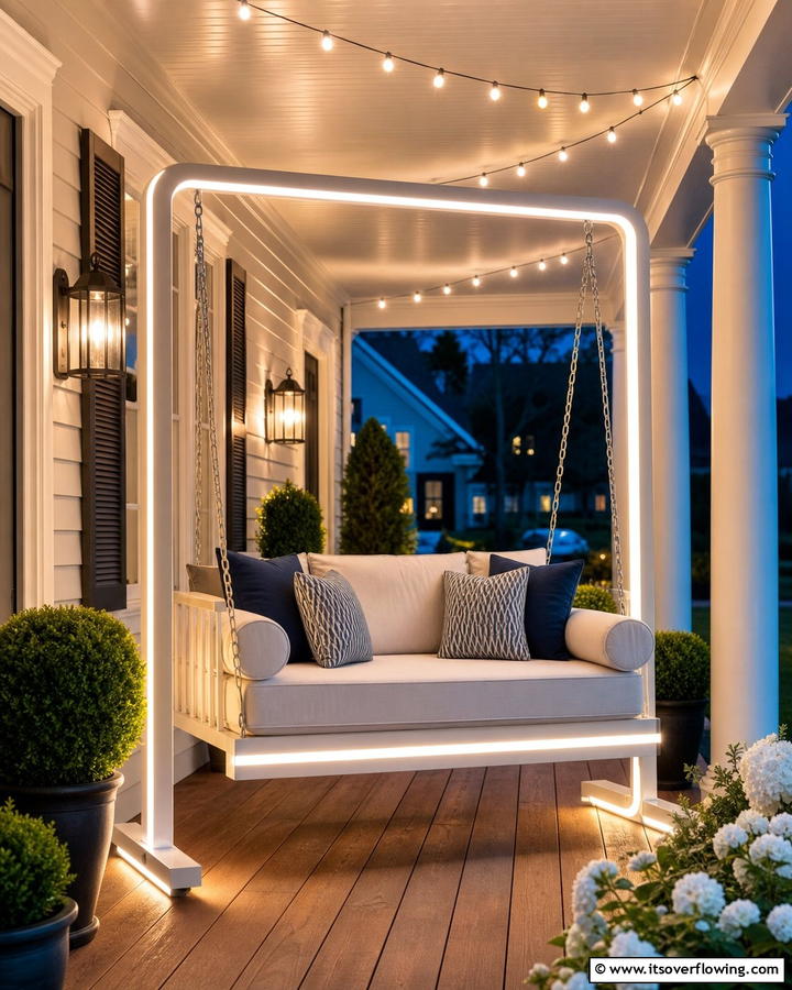 Porch Swing with Built In Lighting - 20 Front Porch Swing Ideas for a Cozy and Inviting Entrance