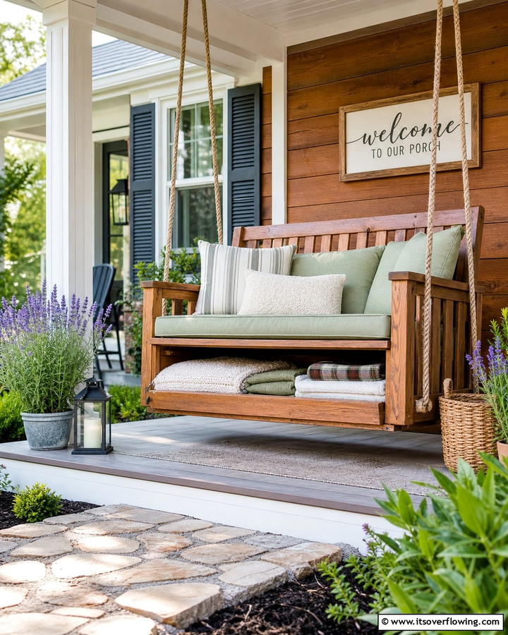 Porch Swing with Built In Storage - 20 Front Porch Swing Ideas for a Cozy and Inviting Entrance