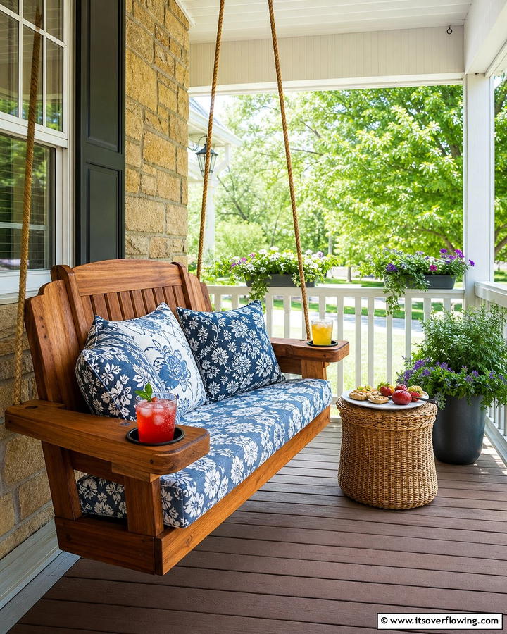 Porch Swing with Cup Holders - 20 Front Porch Swing Ideas for a Cozy and Inviting Entrance