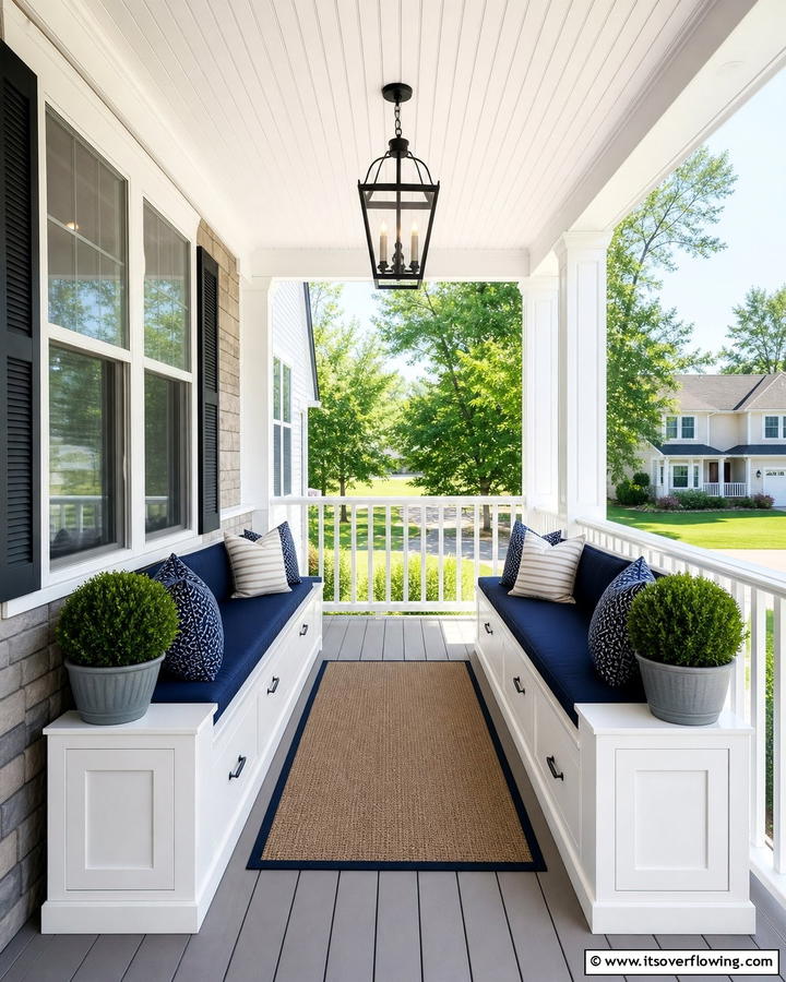 Porch with Built In Benches - 20 Raised Ranch Front Porch Ideas for Curb Appeal