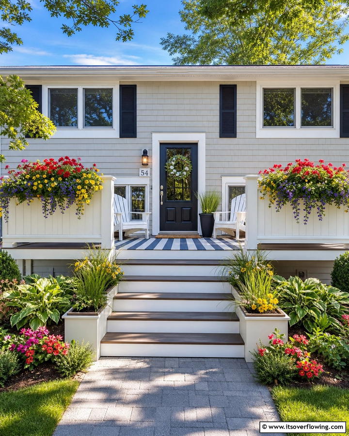 Porch with Built In Planters - 20 Raised Ranch Front Porch Ideas for Curb Appeal