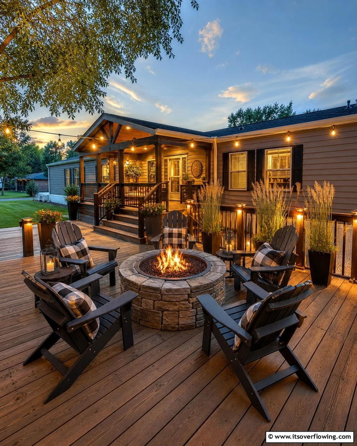 Porch with Fire Pit for Cozy Evenings - 20 Mobile Home Porch Ideas to Boost Curb Appeal