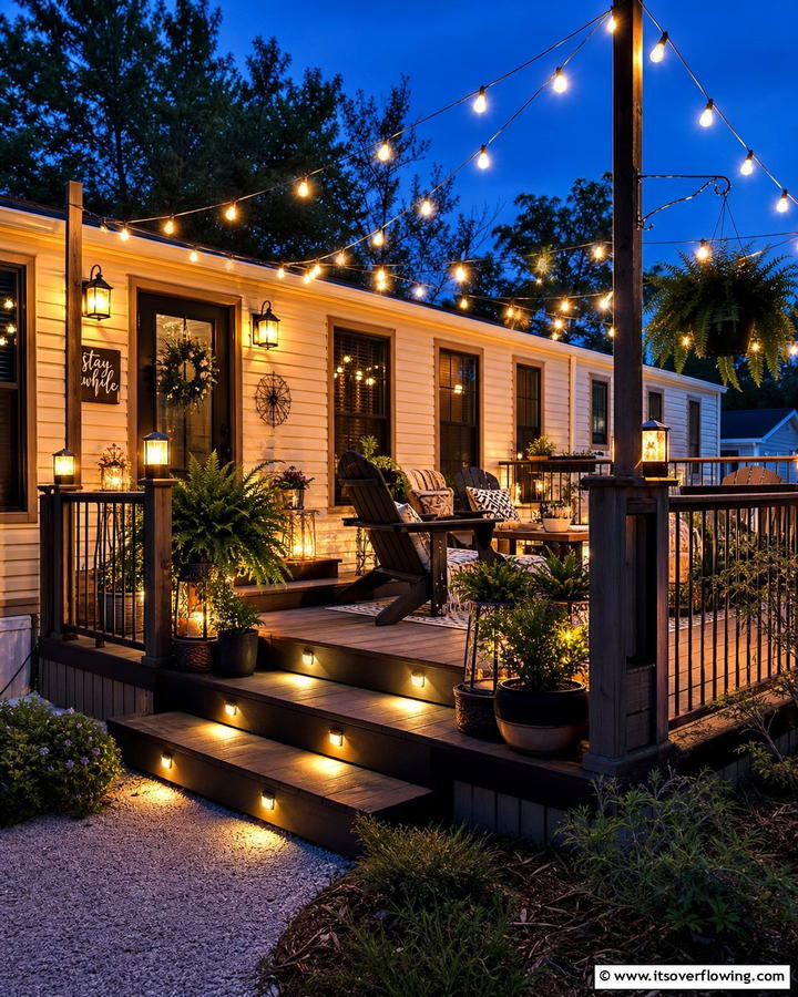 Porch with Lighting for Evening Ambiance - 20 Mobile Home Porch Ideas to Boost Curb Appeal