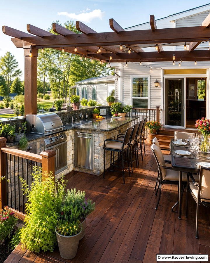 Porch with Outdoor Kitchen for Entertaining - 20 Mobile Home Porch Ideas to Boost Curb Appeal
