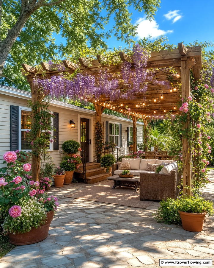 Porch with Pergola for Added Shade - 20 Mobile Home Porch Ideas to Boost Curb Appeal