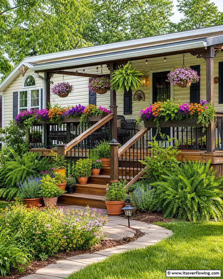 Porch with Planters for a Green Oasis - 20 Mobile Home Porch Ideas to Boost Curb Appeal