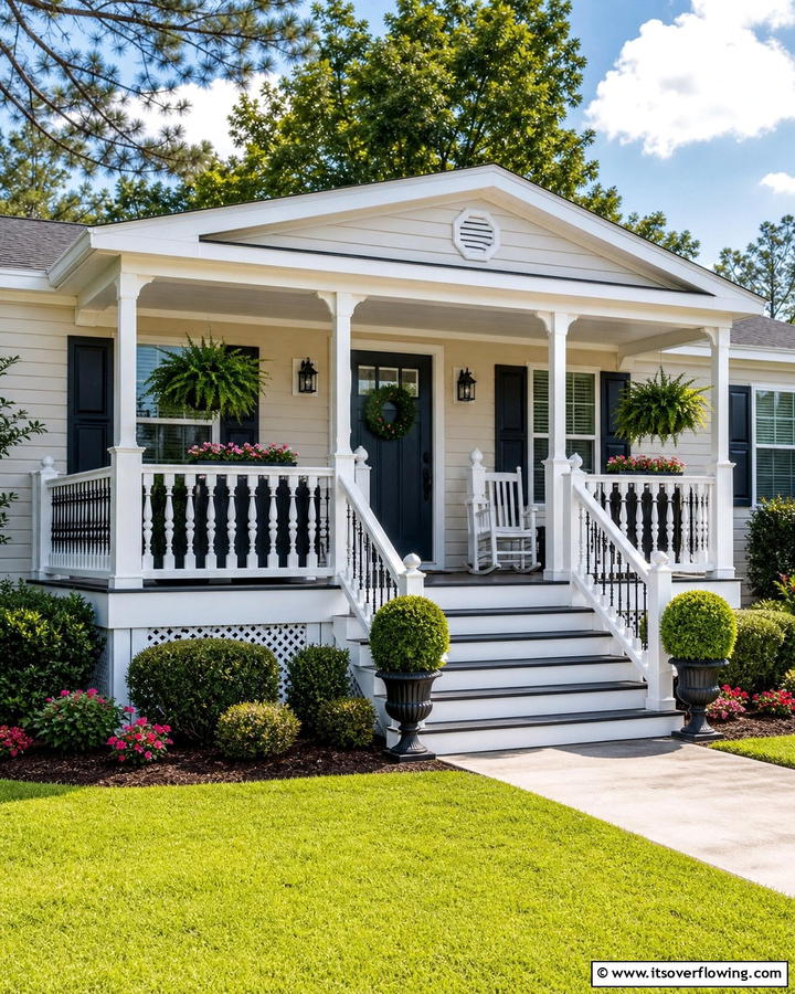Porch with Railings for Safety and Style - 20 Mobile Home Porch Ideas to Boost Curb Appeal