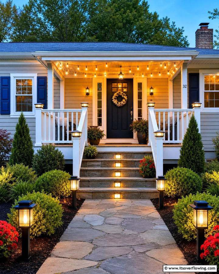 Porch with Solar Lighting - 20 Raised Ranch Front Porch Ideas for Curb Appeal