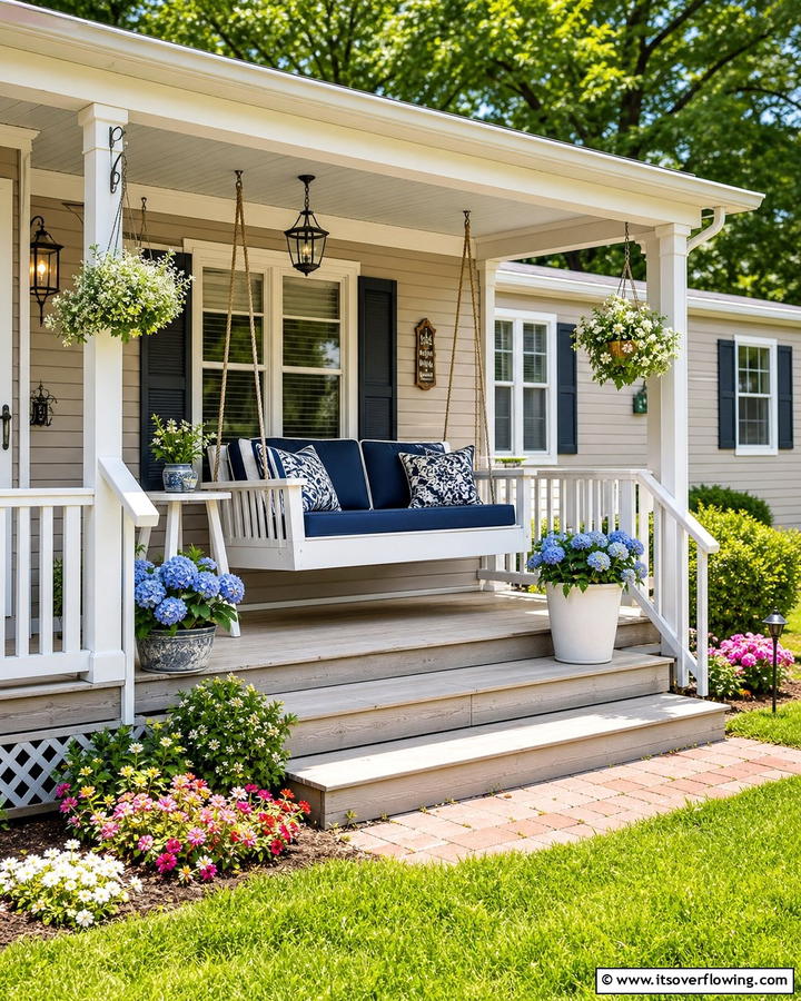 Porch with Swing for Relaxation - 20 Mobile Home Porch Ideas to Boost Curb Appeal