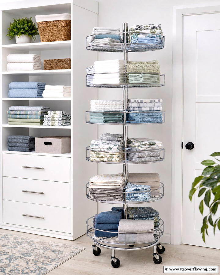 Portable Linen Carousels - 30 Linen Closet Organization Ideas for Maximized Storage