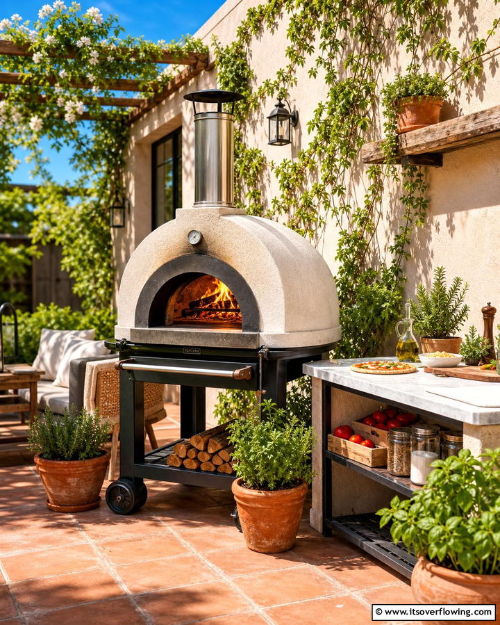 Portable Pizza Oven Setup - 21 Small Outdoor Kitchen Designs for Compact Entertaining