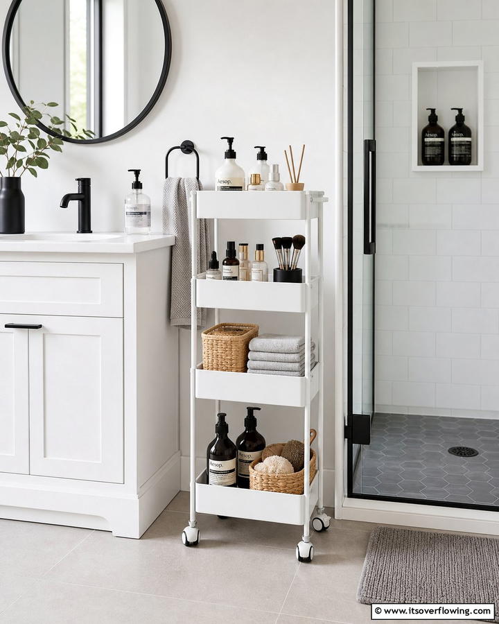 Portable Storage Carts - 21 Clever Bathroom Storage Ideas to Maximize Space and Style