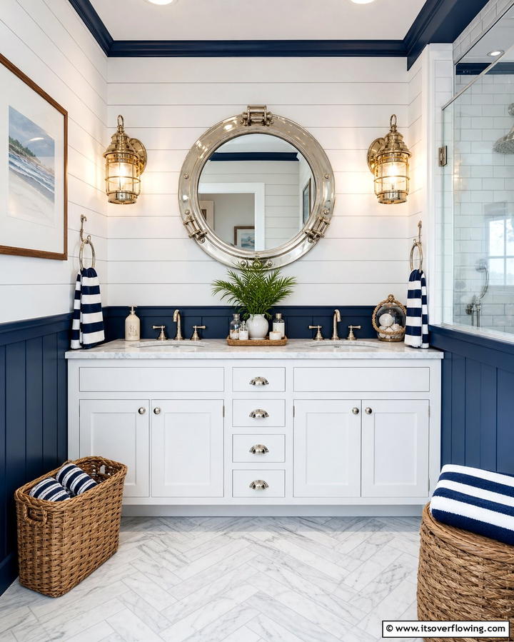 Porthole Style Mirrors - 25 Coastal Bathroom Ideas for a Serene Beach Retreat