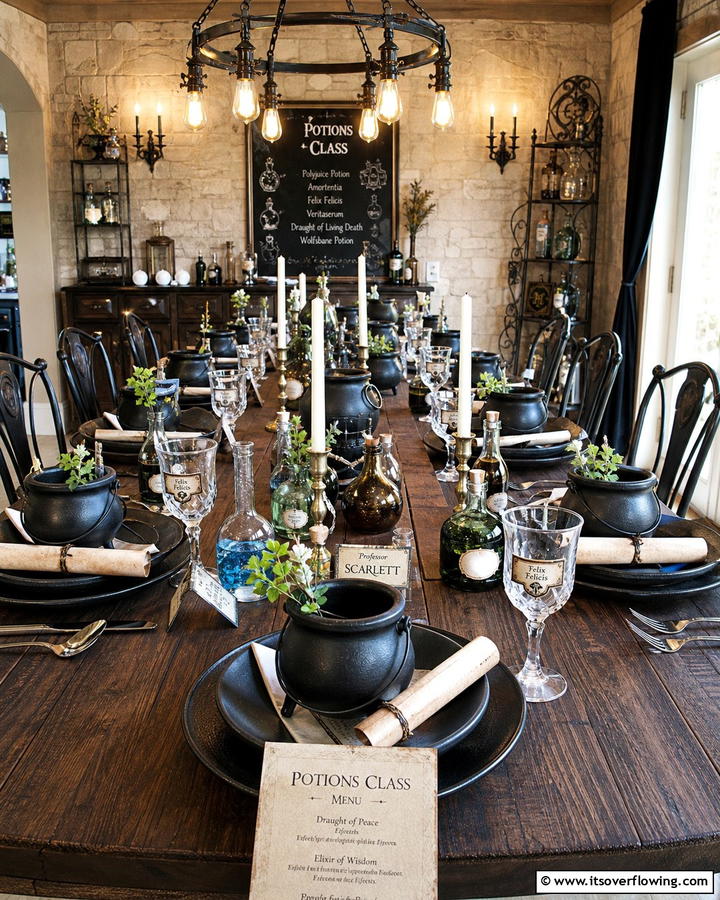 Potions Class Table Setting - 30 Harry Potter Decor Ideas- Magical Themed Room Designs