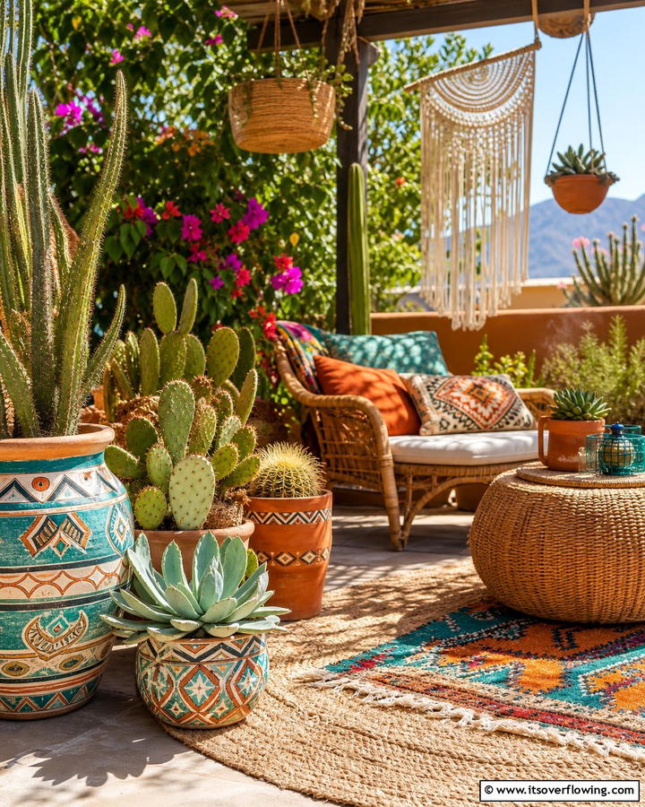 Potted Cacti and Succulents - 25 Cozy Boho Patio Ideas for Relaxing Outdoor Spaces
