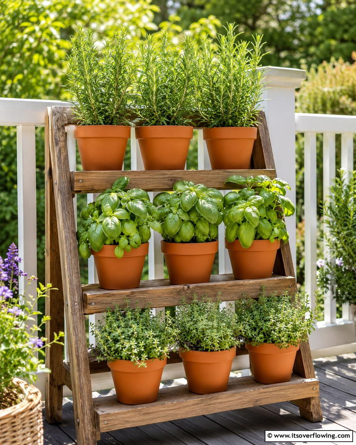 Potted Herbs Display - 25 Farmhouse Porch Ideas for a Cozy Outdoor Retreat