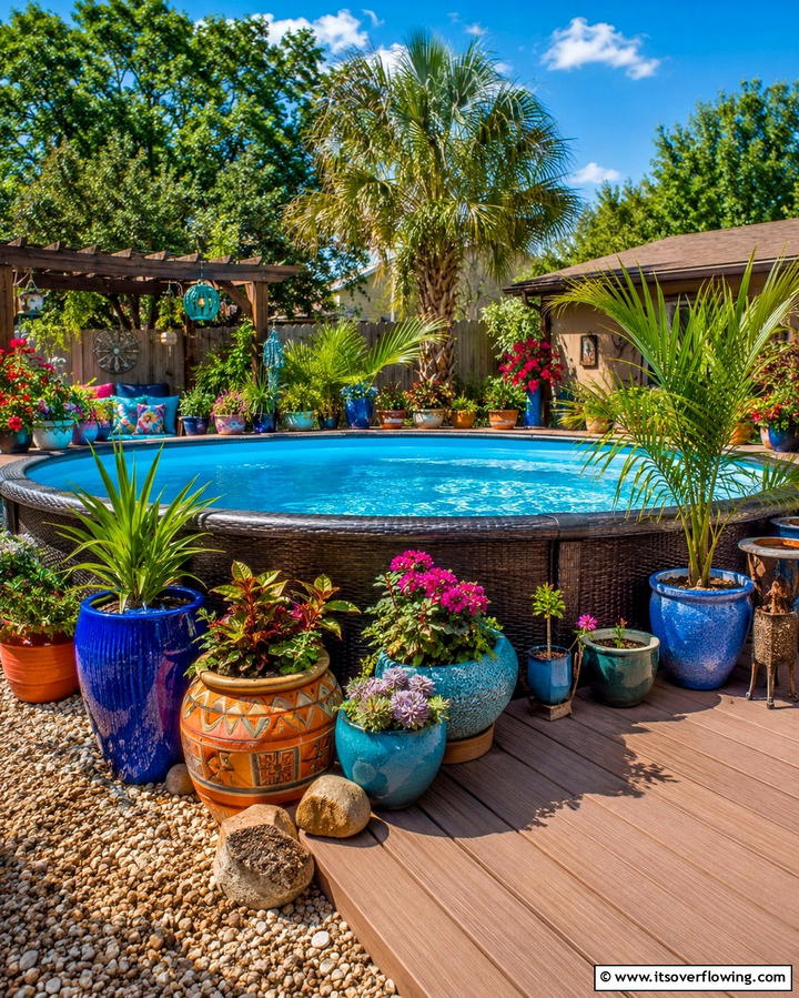 Potted Plants Decor - 25 Above Ground Pool Landscaping Ideas for a Stunning Yard