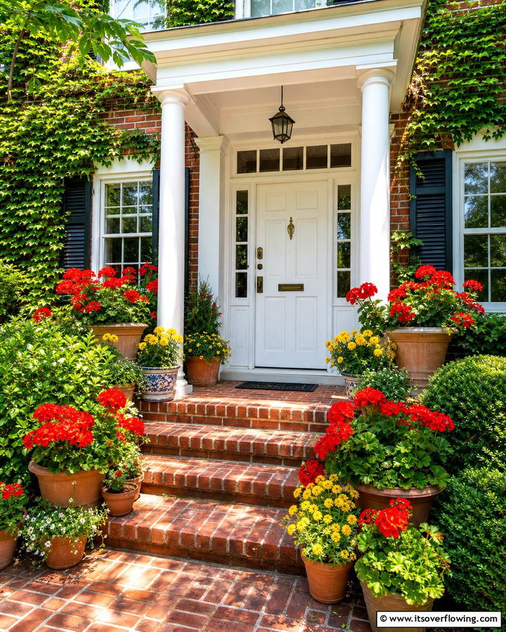 Potted Plants and Flowers - 25 Front Door Decor Ideas to Welcome Guests in Style
