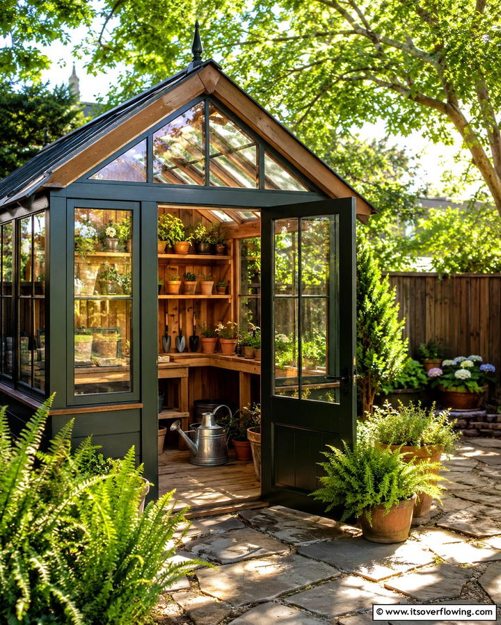 Potting Shed with Glass Panels - 25 Garden Shed Ideas for Functional Outdoor Storage
