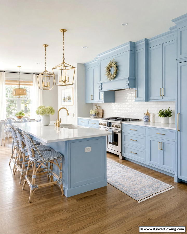 Powder Blue Cabinets with Subtle Gold Hardware - 25 Blue Kitchen Cabinets With Gold Hardware for a Luxe Look