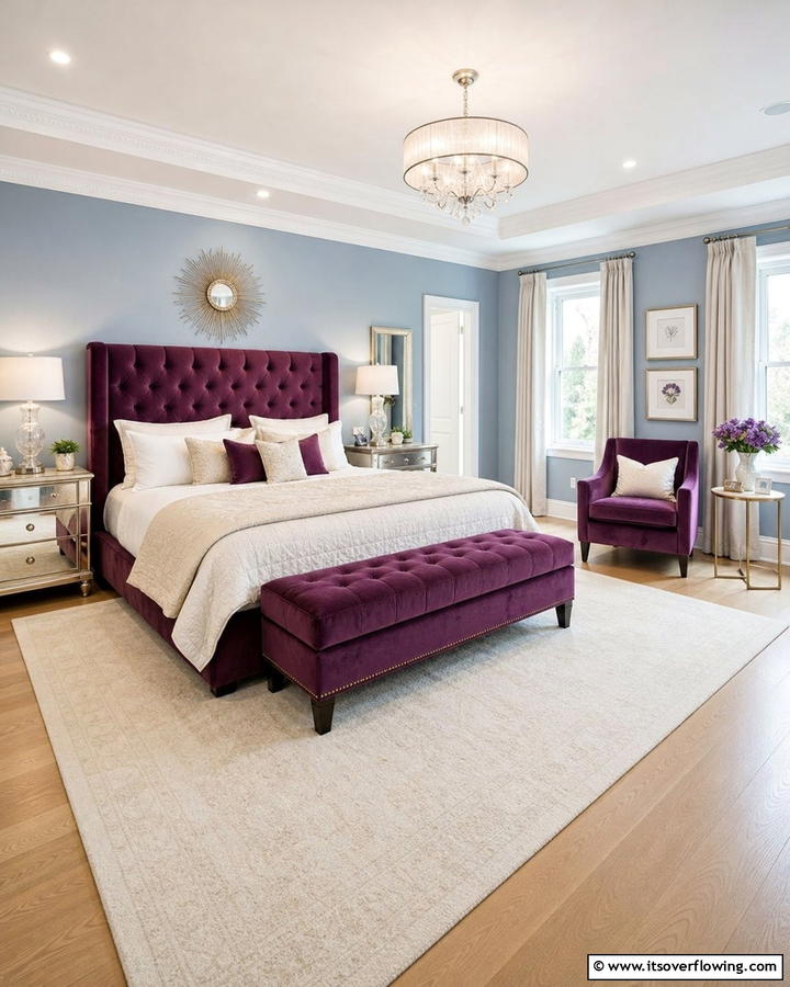 Powder Blue Walls with Plum Furniture - 20 Blue and Purple Bedroom Ideas- Vibrant & Cozy Designs
