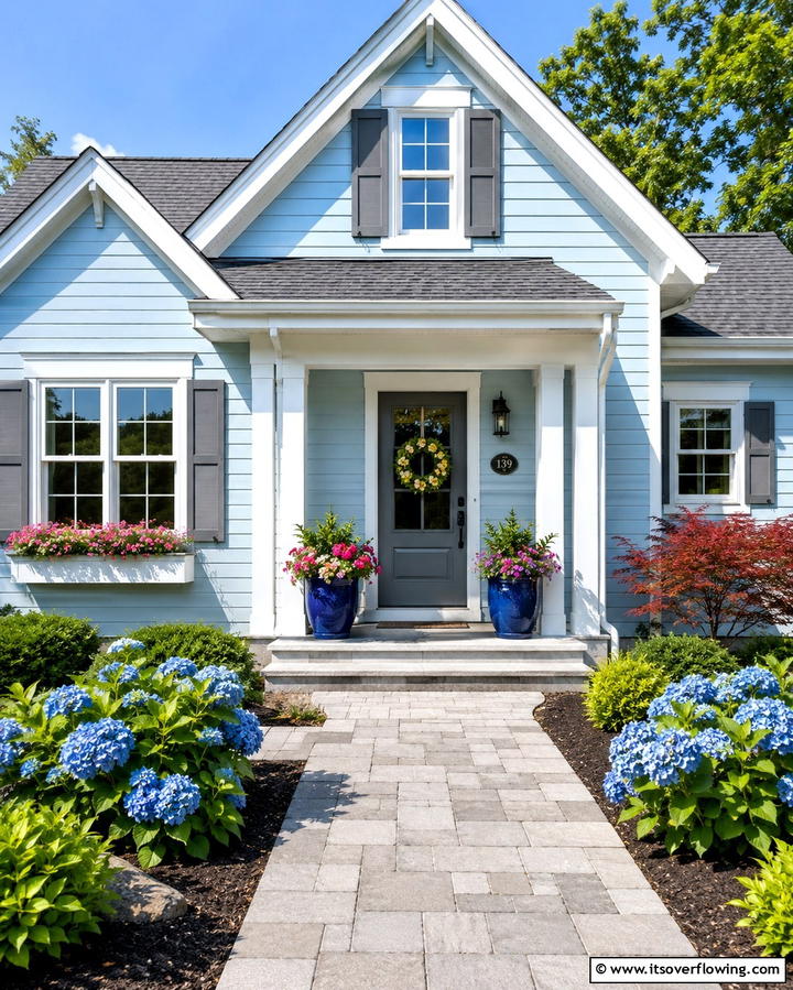 Powder Blue with Gray Accents - 30 Serene Blue Exterior House Paint Ideas for Curb Appeal
