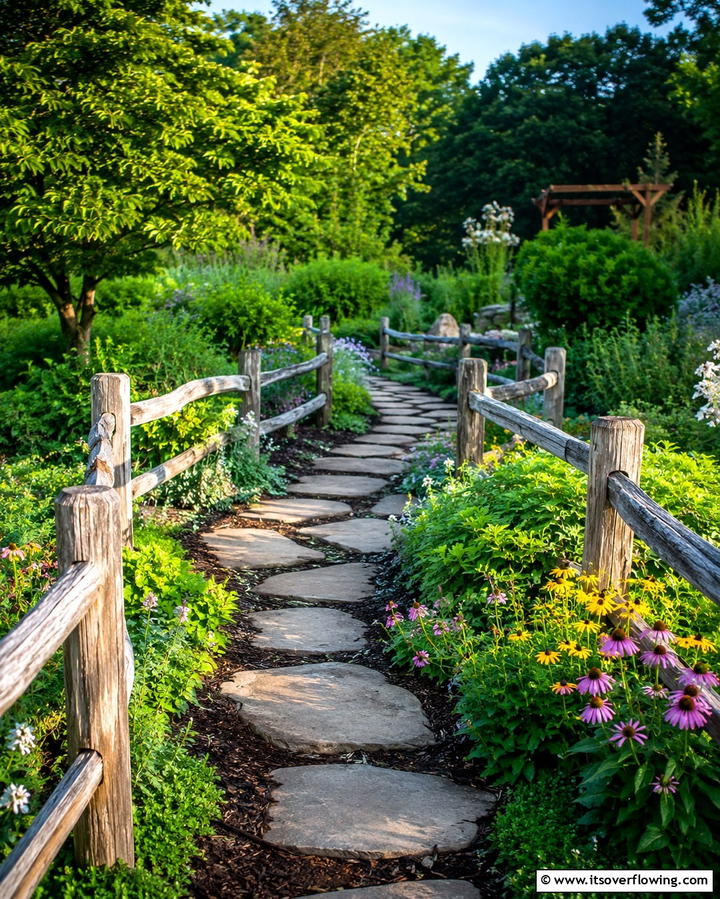Practical Garden Pathway Marker - 30 Split Rail Fence Ideas for Rustic Outdoor Boundaries