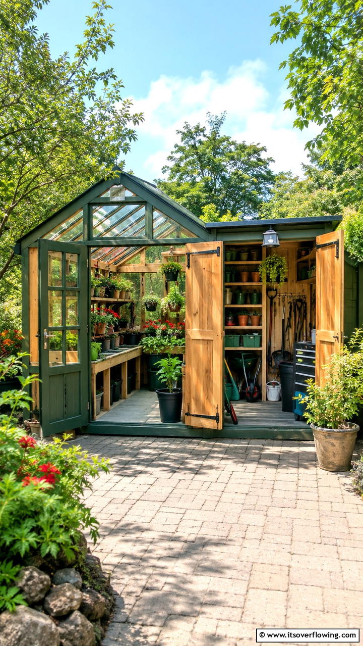 Practical Storage and Growth Hub - 30 Greenhouse and Shed Combo Ideas- Space-Saving Designs