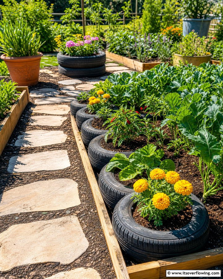 Practical Tyre Weed Barriers - 21 Recycled Tyre Garden Art Ideas for Eco-Conscious Spaces