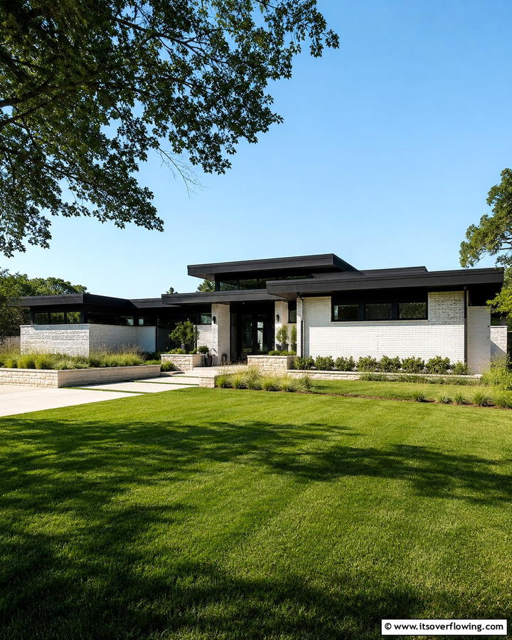 Prairie Style Sophistication - 25 White Exterior Home with a Black Roof Ideas
