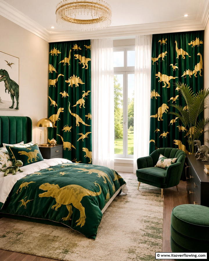 Prehistoric Window Treatments - 30 Dino-Mite Kids Room Ideas- Dinosaur Themes & Decor