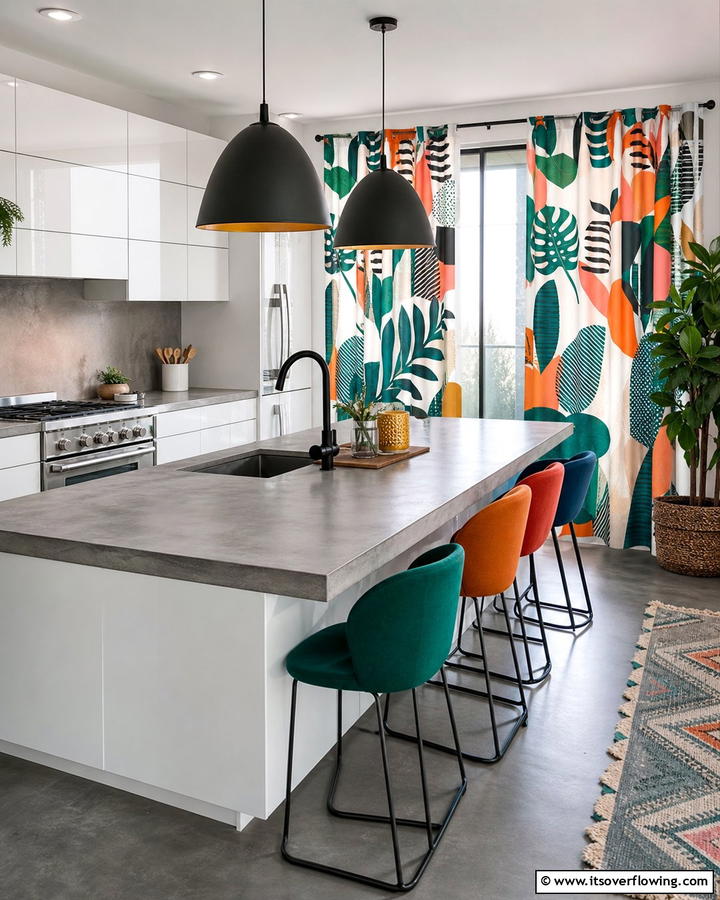 Printed Contemporary Patterns - 21 Kitchen Curtain Ideas to Enhance Light and Privacy