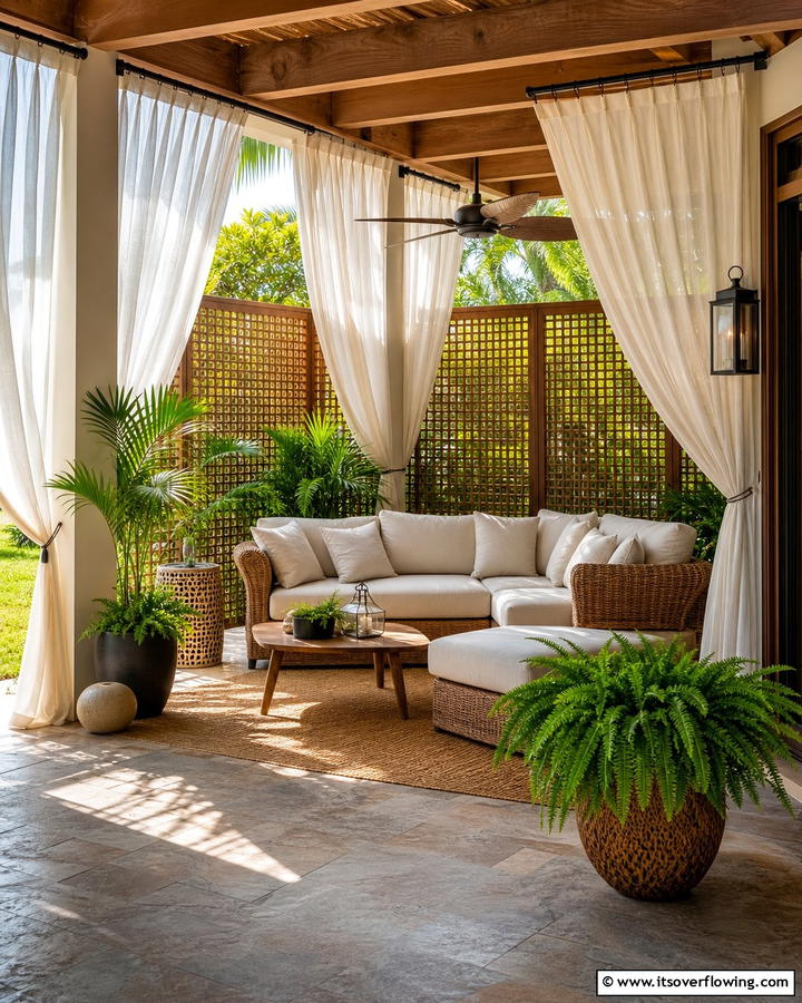 Privacy Screens or Curtains - 20 Lanai Porch Ideas- Tropical Outdoor Living