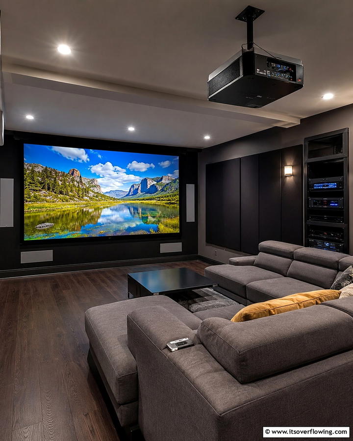 Projector and Screen Setup for Big Screen Experience - 25 Basement Home Theater Ideas for Movie Nights