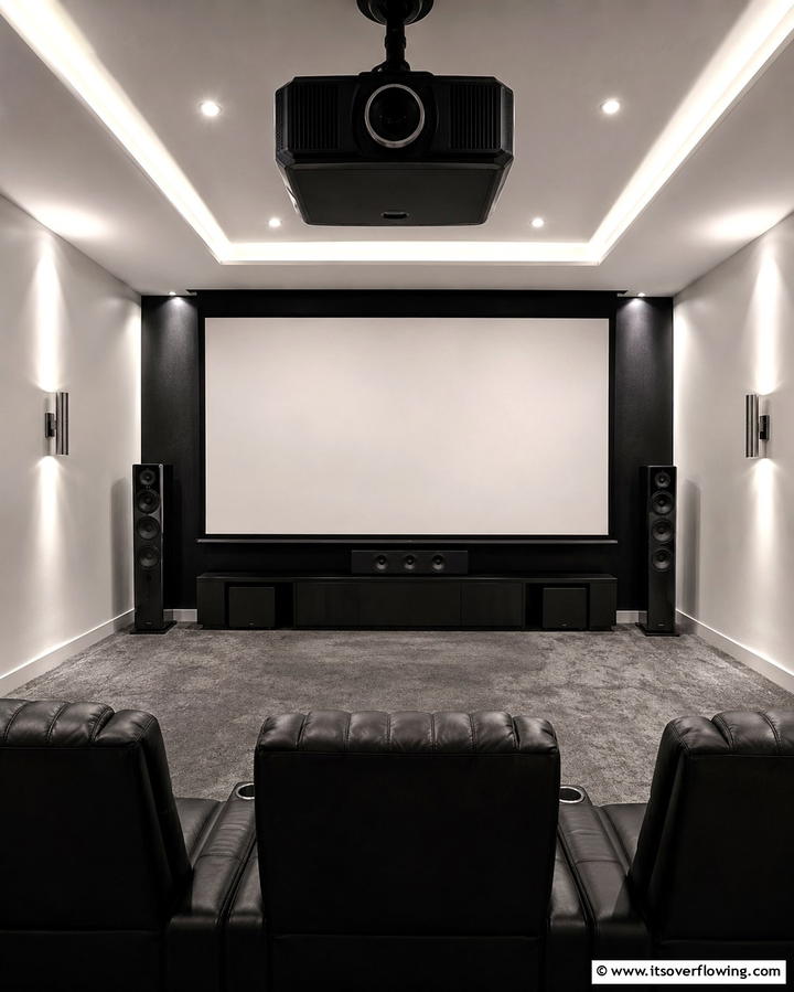 Projector and Screen Setup for a Cinematic Feel - 30 Media Room Ideas for Ultimate Living Room Entertainment