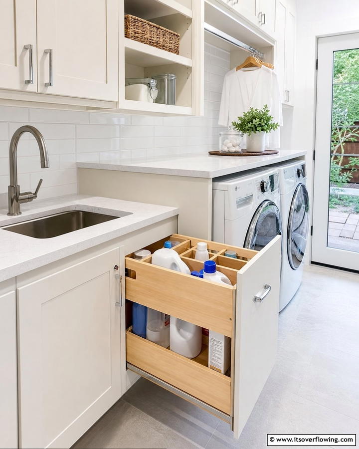 Pull Out Cabinet Drawers - 20 Laundry Detergent Storage Ideas for an Organized Space