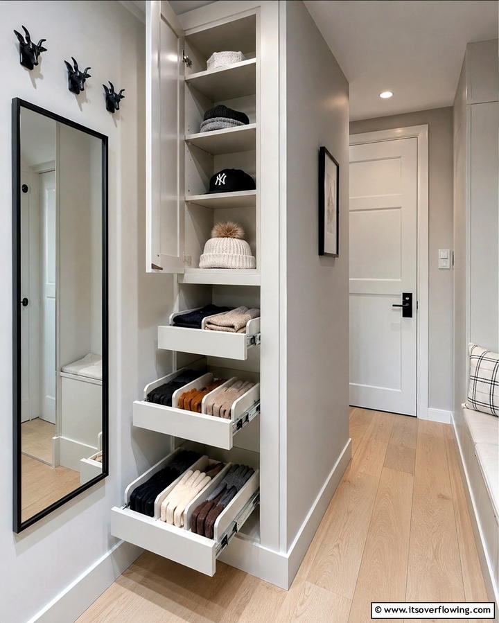 Pull Out Drawers - 25 Entryway Closet Ideas to Maximize Storage and Style