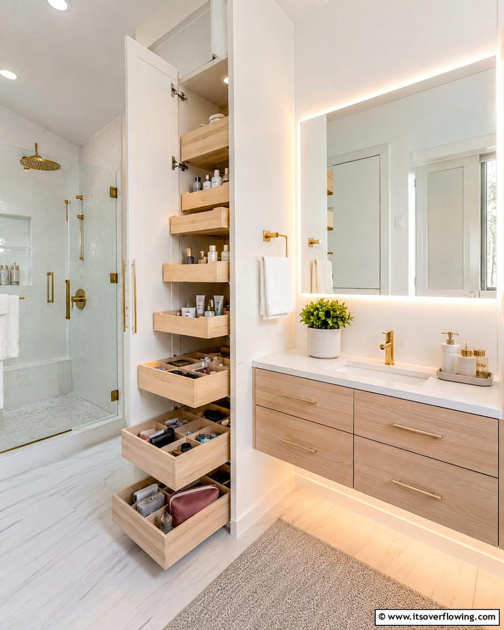 Pull Out Drawers for Small Items - 25 Bathroom Closet Ideas to Maximize Storage and Style
