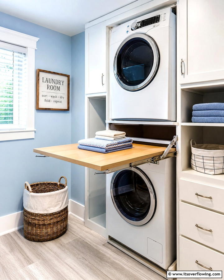 Pull Out Folding Station - 20 Stackable Laundry Room Ideas for Small Spaces