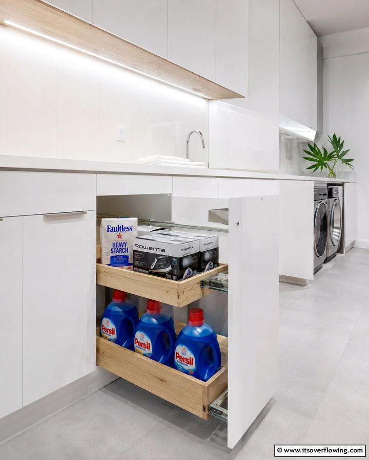 Pull Out Shelves for Convenience - 25 Creative Laundry Room Shelving Ideas for Organization