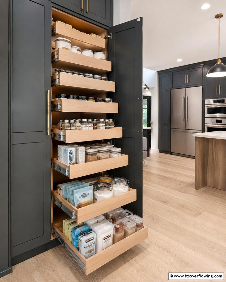 Pull Out Shelves for Easy Access - 25 Open Pantry Ideas to Organize Your Kitchen