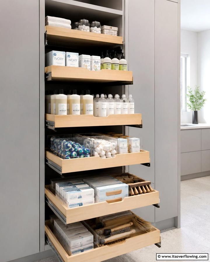 Pull Out Shelves for Easy Access - 25 Creative Laundry Room Shelving Ideas for Organization