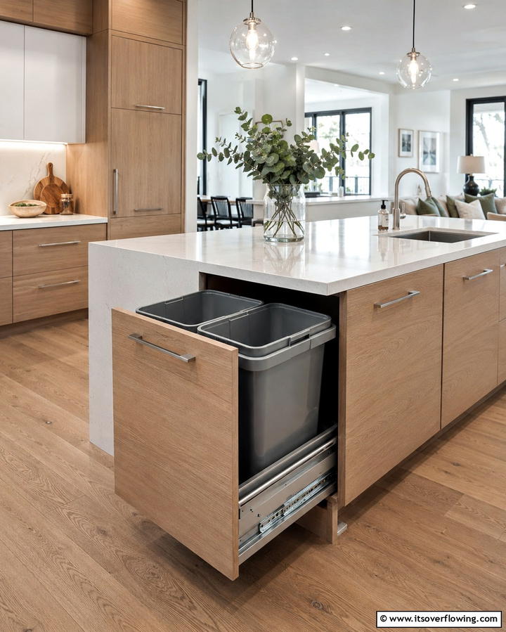 Pull Out Trash and Recycling BinsExact - 25 Smart Kitchen Island Storage Ideas for Organized Kitchens
