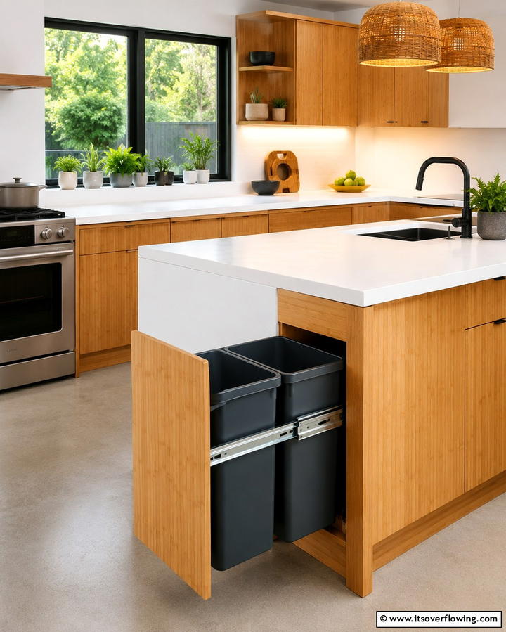 Pull Out Trash and Recycling BinsOne - 25 Smart Kitchen Island Storage Ideas for Organized Kitchens
